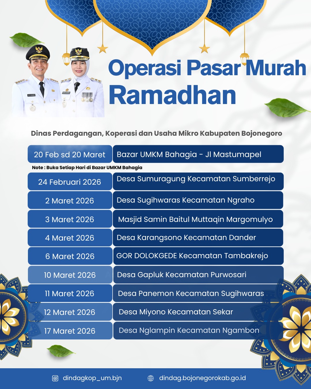 Jadwal Operasi Pasar Murah dan Bazar UMKM Bahagia Ramadhan